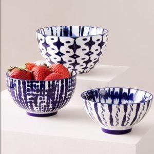 West Elm set of three indigo tie-dye bowls